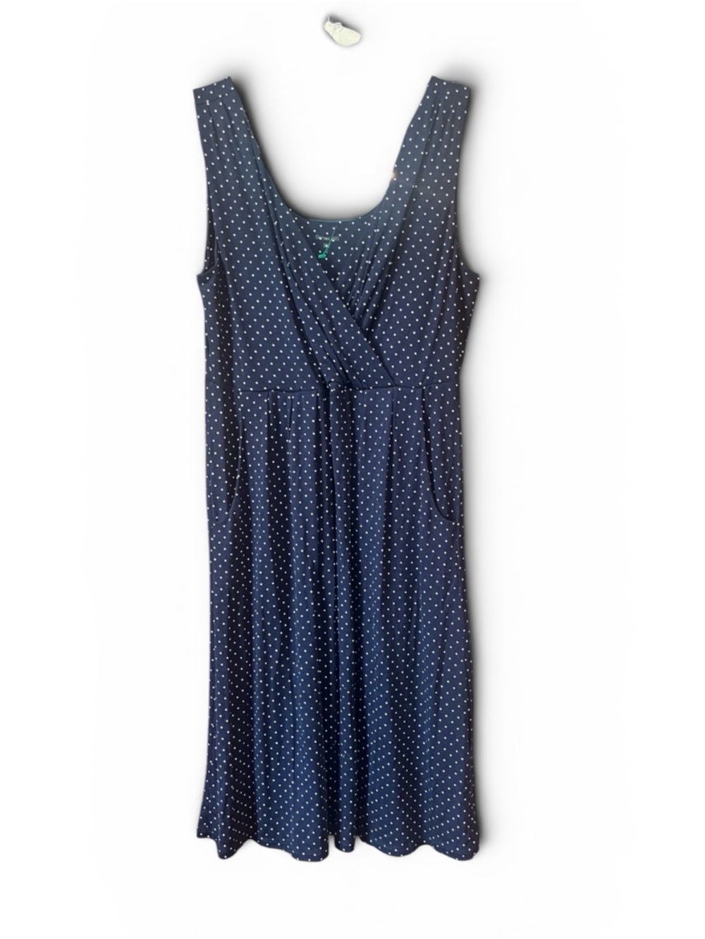 Garnet Hill Navy with White Polka Dot Sleeveless Wrap-Style Midi Dress